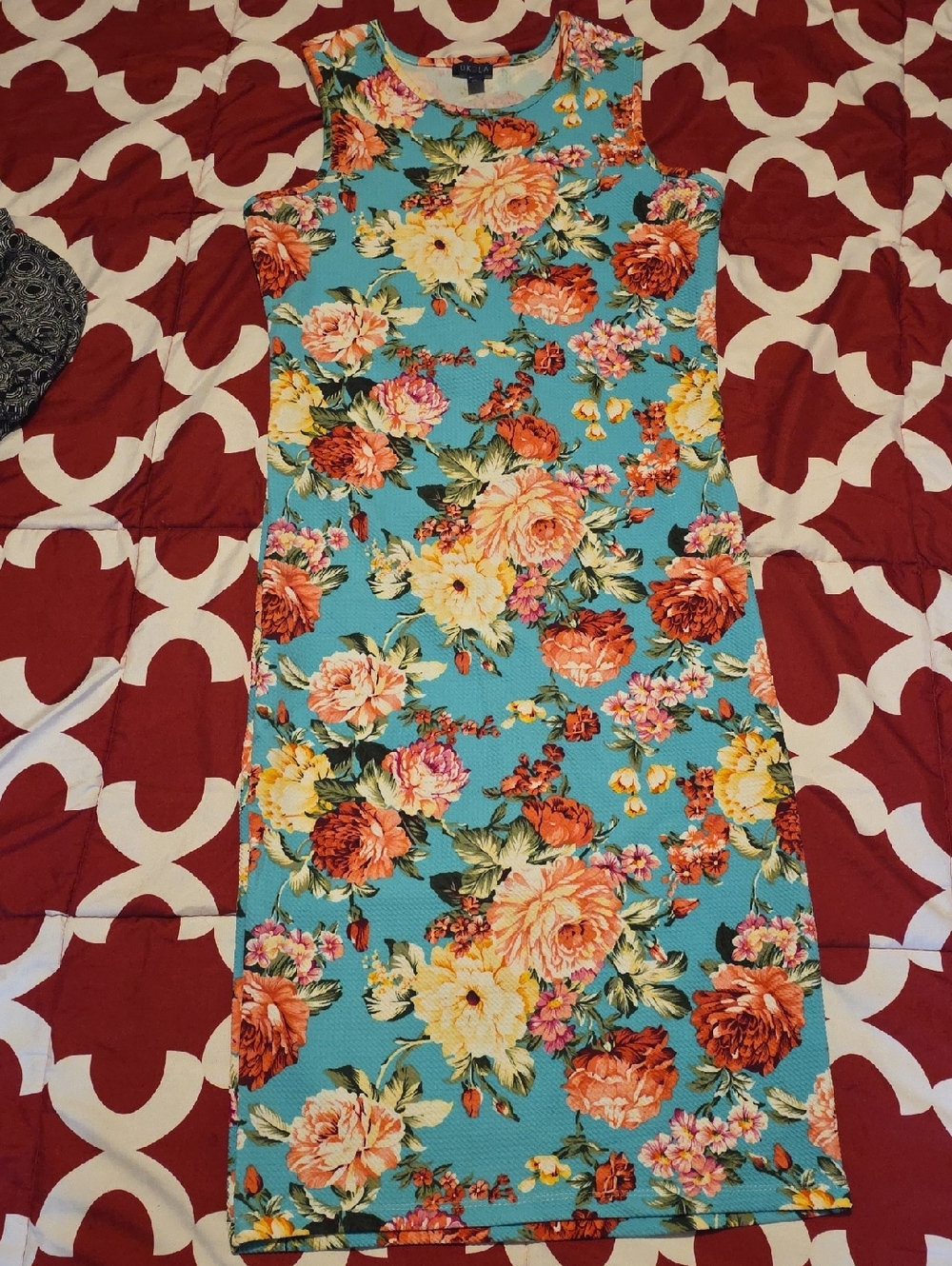 UK2LA Turquoise Floral Sleeveless Sheath Dress